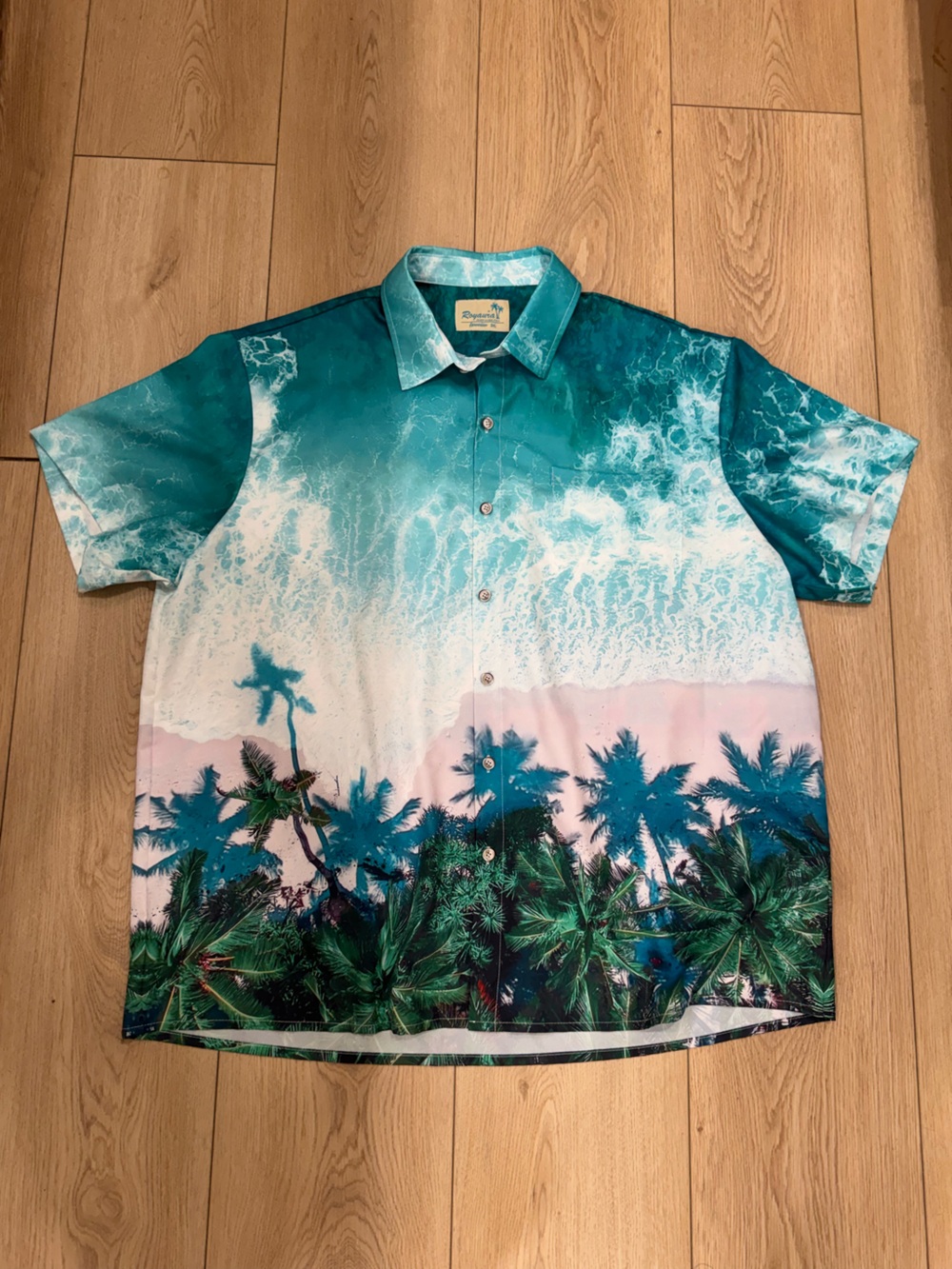Royaura Hawaiian Tropical Wave Palm Short-Sleeve Button Up Down Shirt 3XL